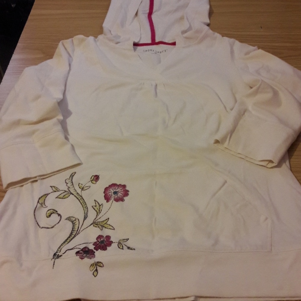 EUC Creamy white/pink hooded top size M